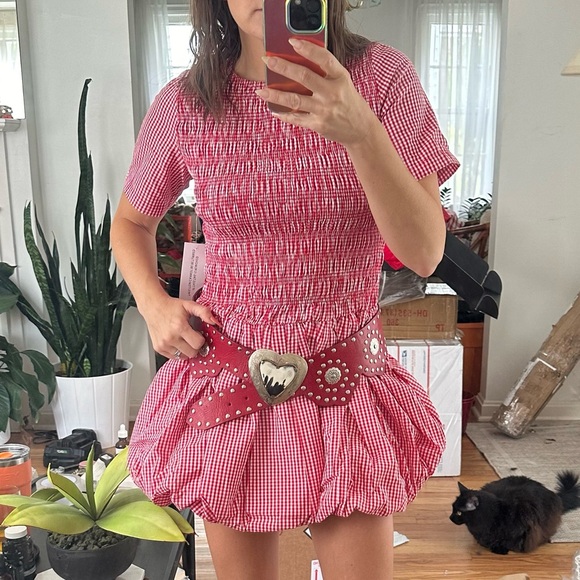 Amy Lynn ELENOR RED GINGHAM PUFFBALL MINI DRESS - Picture 9 of 9